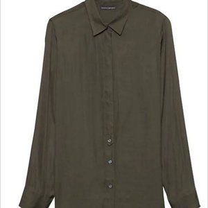 Satin-like Blouse, Dark Green XXSP - NEW! Banana Republic